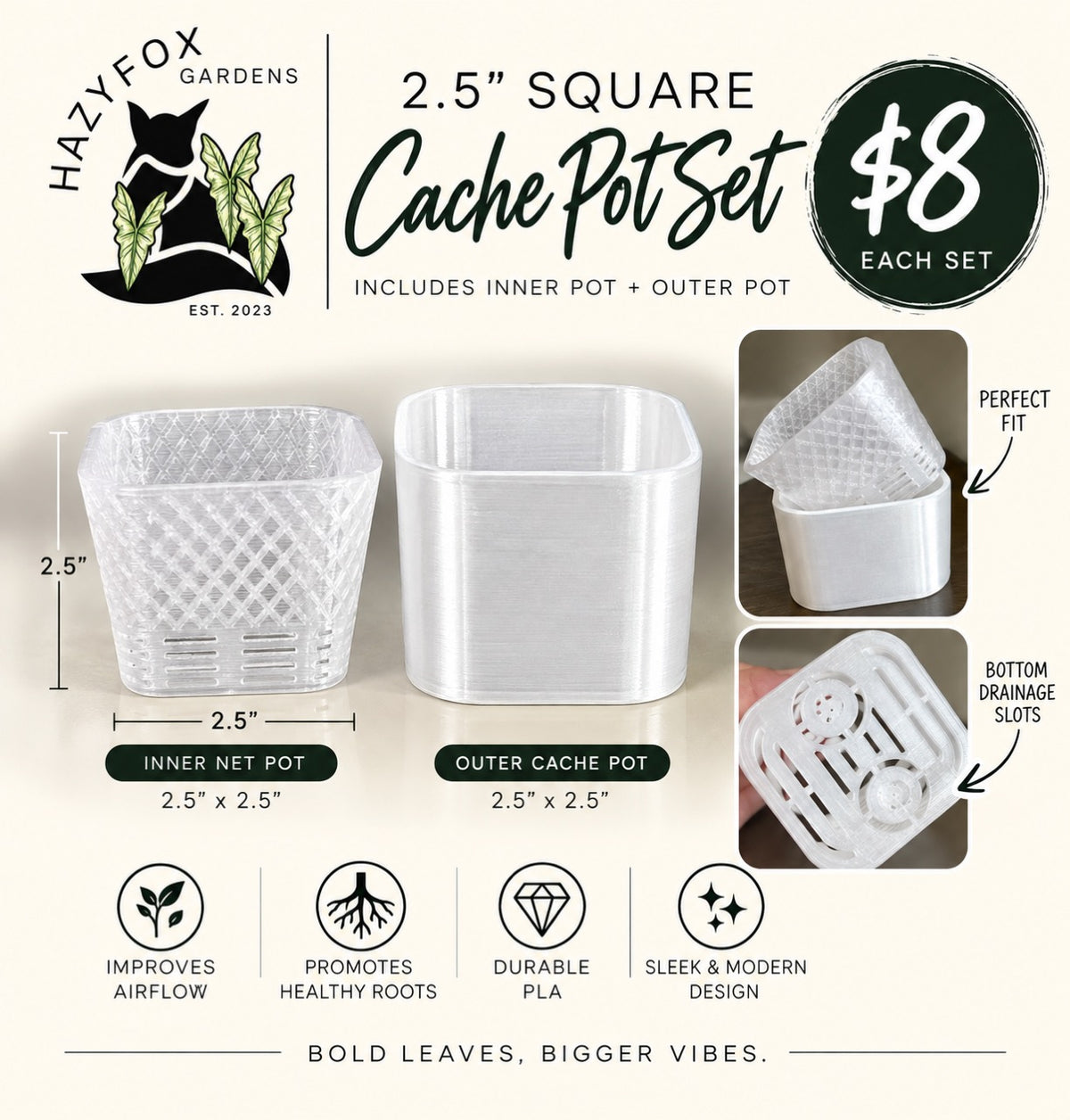 Bottoms Up 2.5 inch self-watering pot set